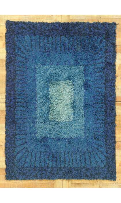 4 x 6 Vintage Swedish Blue Rya Rug 78511