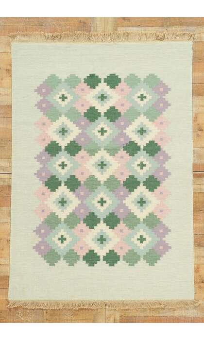 5 x 7 Vintage Swedish Kilim Rollakan Rug 78498