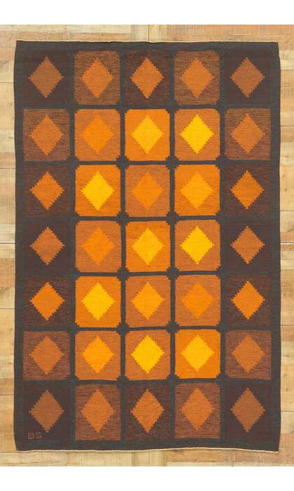 5 x 8 Vintage Swedish Rug Brita Svefors Rollakan 78483