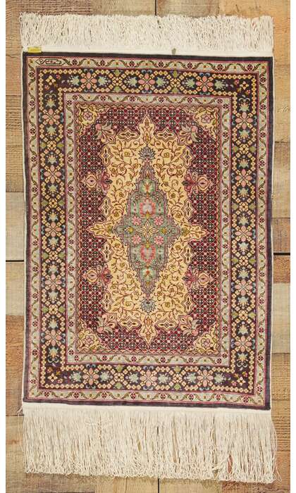 1 x 2 Vintage Turkish Silk Hereke Rug 78516
