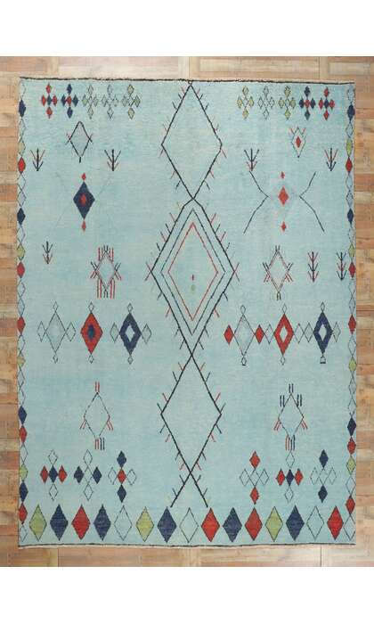 10 x 14 Large Aqua Moroccan Area Rug 80348
