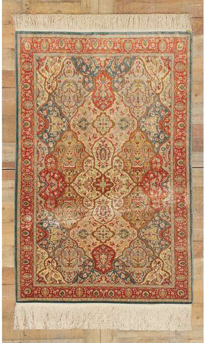4 x 5 Vintage Turkish Silk Hereke Rug 78514