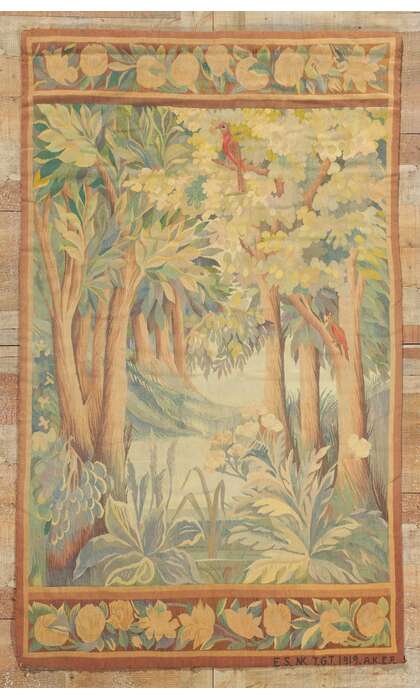 4 x 7 Antique French Scandinavian Verdure Tapestry 78461
