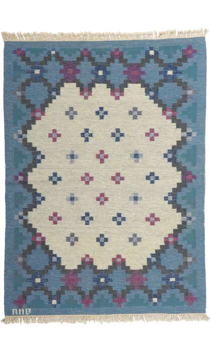 6 x 8 Anne Marie Boberg Vintage Swedish Rollakan Rug 78265
