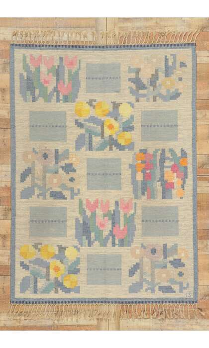 6 x 8 Vintage Swedish Rug Ingegerd Silow Rollakan 78496