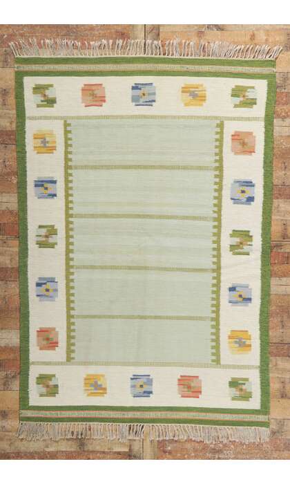 6 x 8 Swedish Kilim Rug Gripsholm Gron Strehog Rollakan 78267