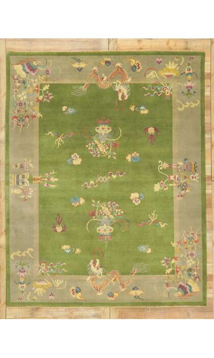 8 x 10 Modern Green Chinese Art Deco Rug 30922