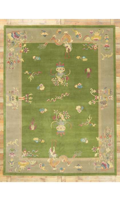 9 x 12 Modern Green Chinese Art Deco Rug 30921