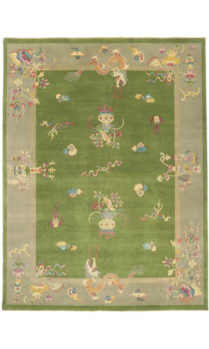 9 x 12 Modern Green Chinese Art Deco Rug 30921
