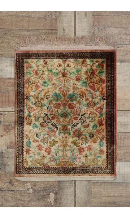 2 x 3 Vintage Persian Silk Qum Rug 21677