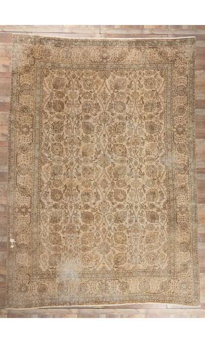 11 x 16 Earth-Tone Vintage Persian Tabriz Rug 78583