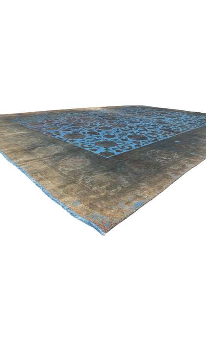 13 x 19 Vintage Persian Blue Overdyed Rug 78579