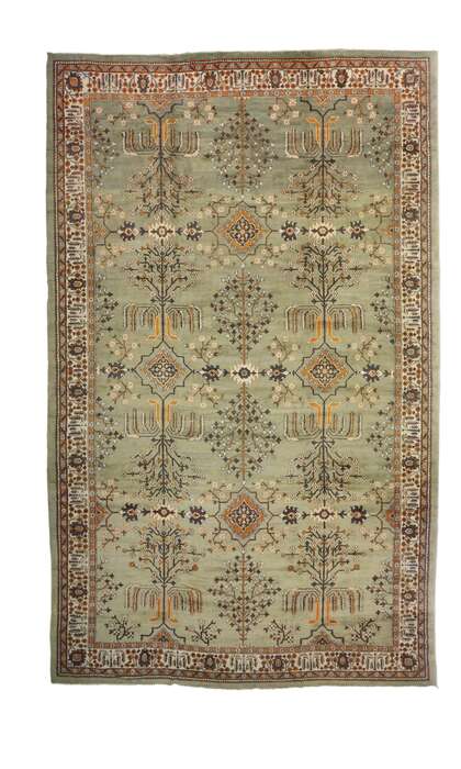 19 x 31 Late 19th Century Antique Green Agra Rug Tree of Life 72173