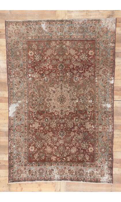 6 x 10 Distressed Antique Persian Tabriz Rug 78599