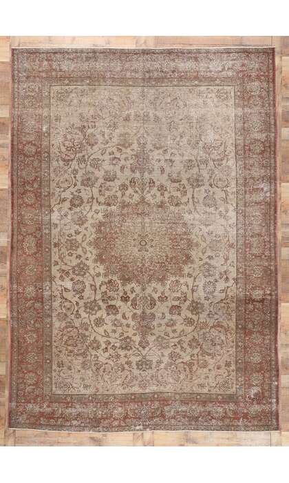 8 x 12 Distressed Vintage Persian Tabriz Rug 78585