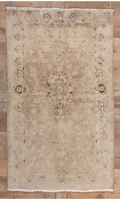 3 x 5 Neutral Vintage Persian Kashan Rug 78576