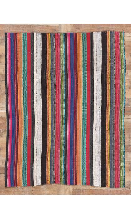 6 x 7 Vintage Rainbow Striped Kilim Rug 60678