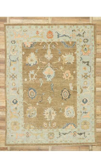 9 x 12 Earthy Pastel Oushak Rug 52823