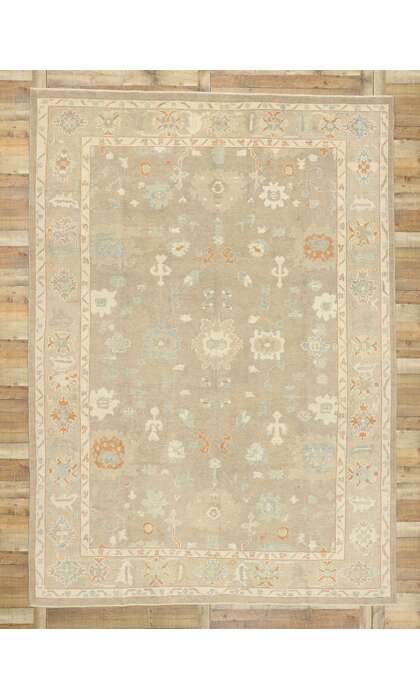 9 x 13 Earth-Tone Turkish Oushak Rug 52943