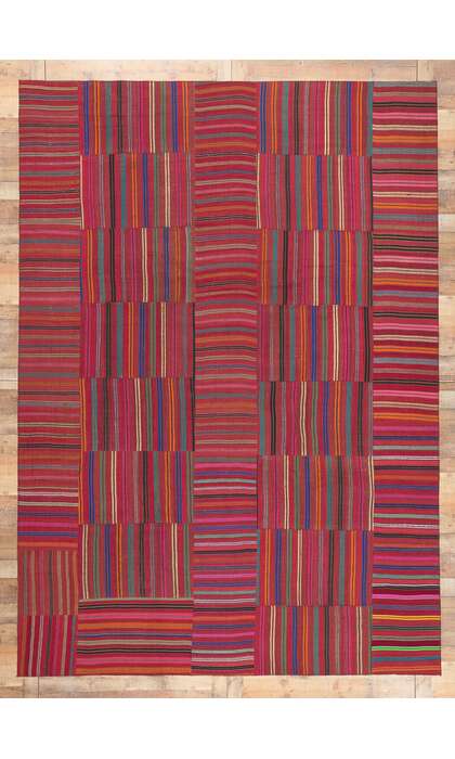 9 x 13 Striped Colorblock Kilim Rug 60644