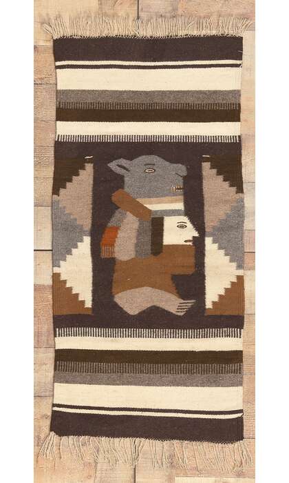 2 x 4 Vintage Mexican Zapotec Pictorial Rug 78636