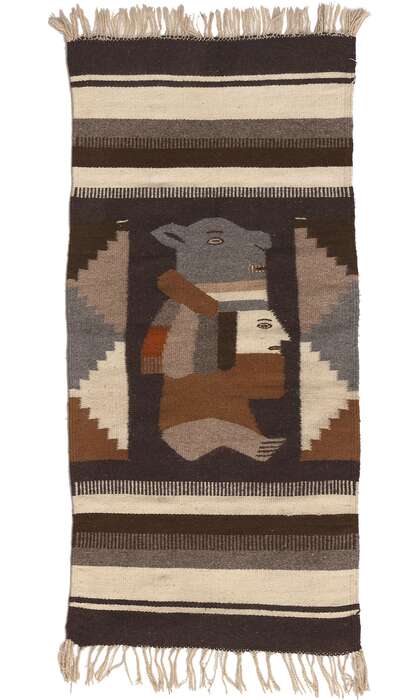 2 x 4 Vintage Mexican Zapotec Pictorial Rug 78636