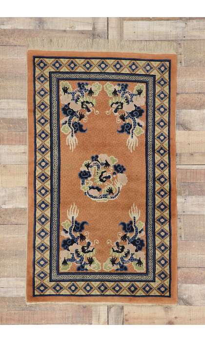 3 x 5 Antique Chinese Dragon Pictorial Rug 77589