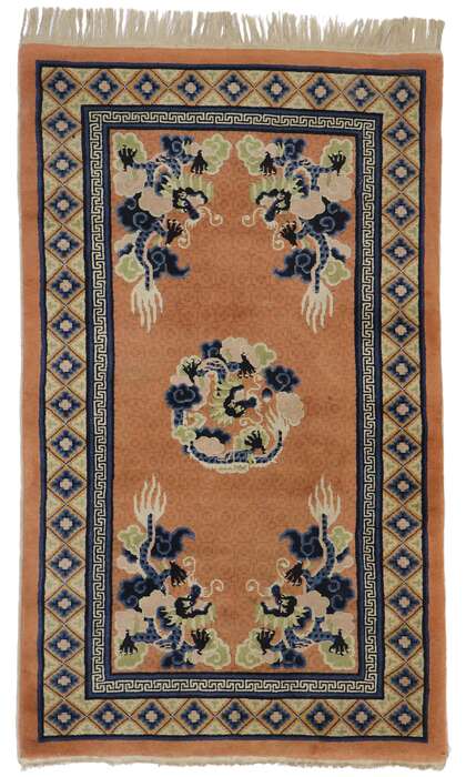 3 x 5 Antique Chinese Dragon Pictorial Rug 77589
