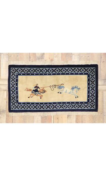 3 x 5 Antique Chinese Art Deco Pictorial Rug 77592