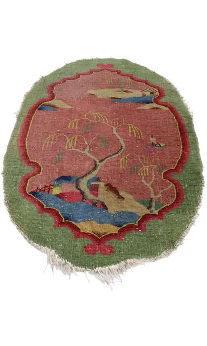 3 x 5 Antique Chinese Art Deco Oval Rug 77615