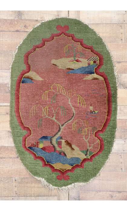 3 x 5 Antique Chinese Art Deco Oval Rug 77615