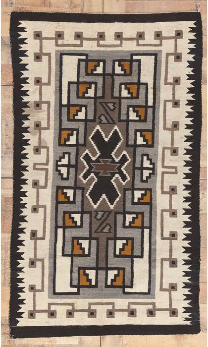 3 x 5 Antique Two Grey Hills Navajo Rug 78637