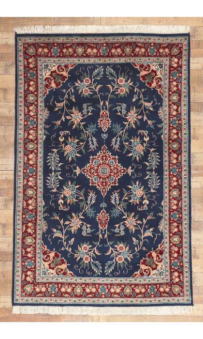 6 x 9 Vintage Navy Blue Indian Rug 78645