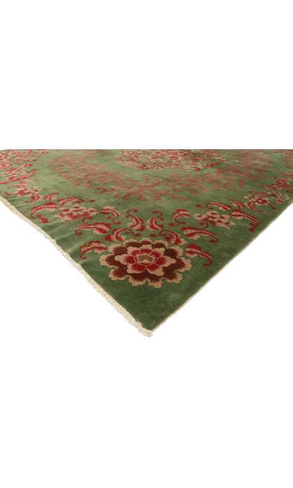9 x 11 Antique Green Chinese Art Deco Rug 77624