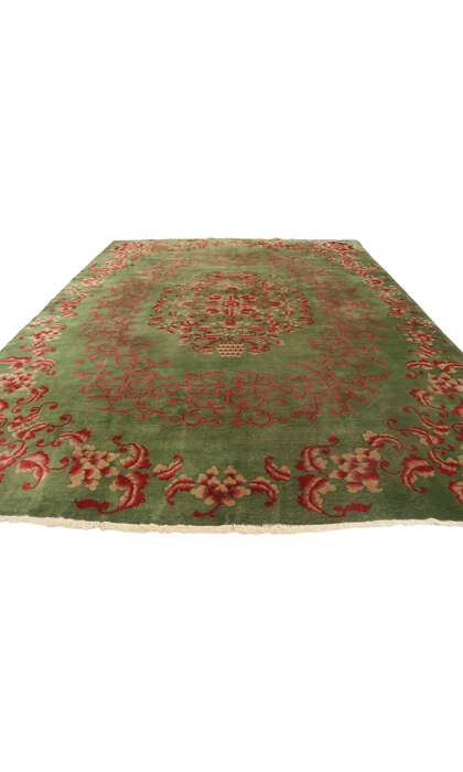 9 x 11 Antique Green Chinese Art Deco Rug 77624