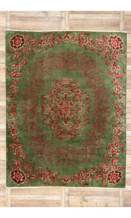 9 x 11 Antique Green Chinese Art Deco Rug 77624
