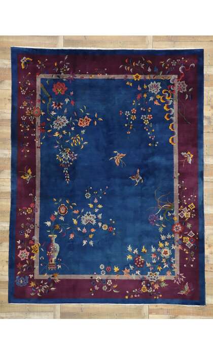 9 x 12 Antique Blue Chinese Art Deco Rug 77231
