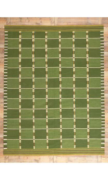 9 x 12 Green Swedish Inspired Kilim Rug 30946