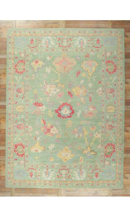 10 x 14 Colorful Green Oushak Rug 80924