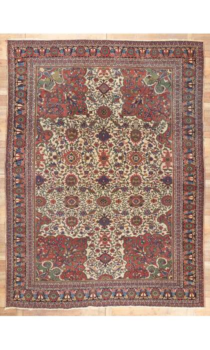 10 x 13 Antique Persian Ivory Mahal Rug 78656