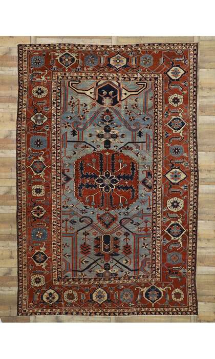 9 x 14 Antique Persian Serapi Rug 74059