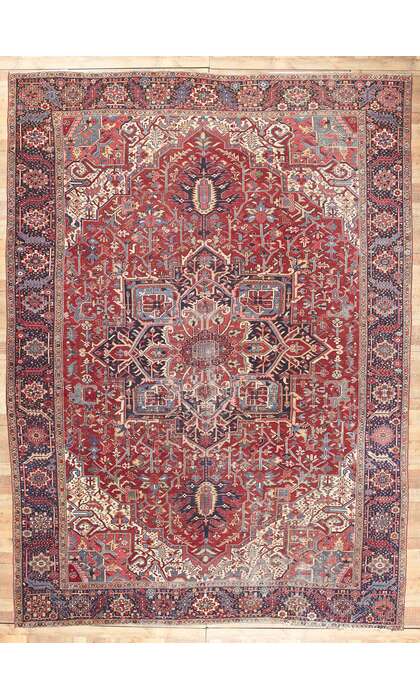12 x 16 Antique-Worn Persian Heriz Rug 78657