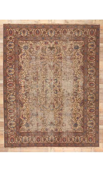 10 x 12 Antique-Worn Persian Tabriz Rug 74332