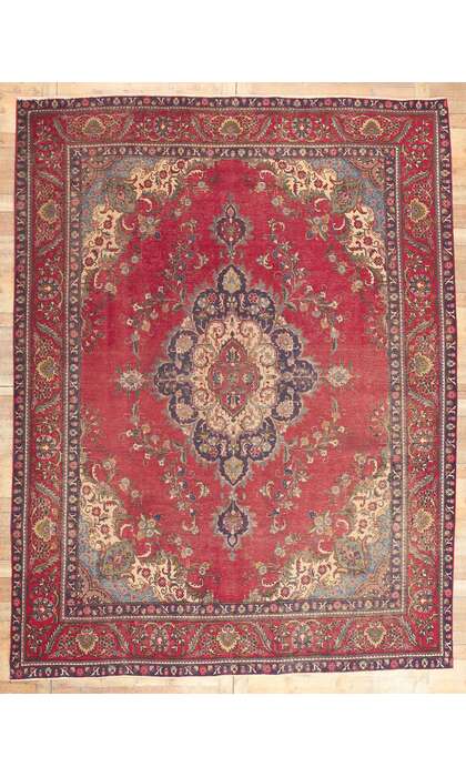 10 x 13 Antique-Worn Persian Tabriz Rug 78088