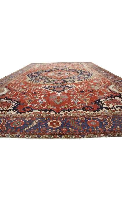 13 x 20 Antique-Worn Persian Serapi Rug 52303