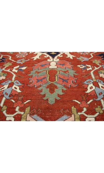 13 x 20 Antique-Worn Persian Serapi Rug 52303