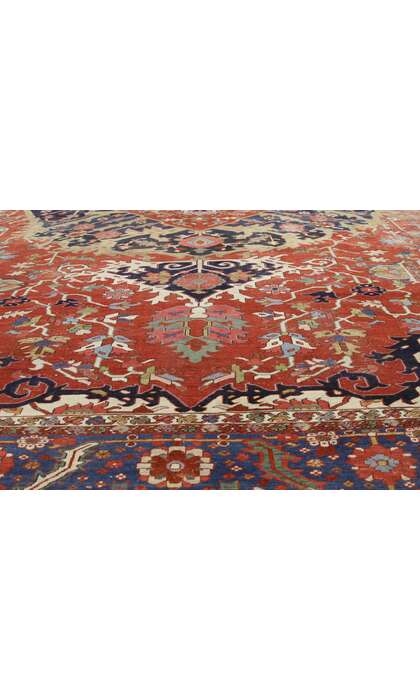 13 x 20 Antique-Worn Persian Serapi Rug 52303