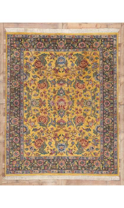 8 x 10 Vintage Yellow Indian Tabriz Rug 74959