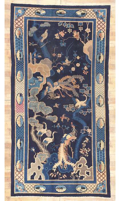 6 x 12 Antique Blue Chinese Baotou Pictorial Rug 77215