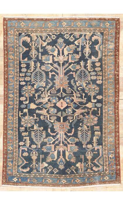 4 x 6 Antique Navy Blue Persian Malayer Rug 61277